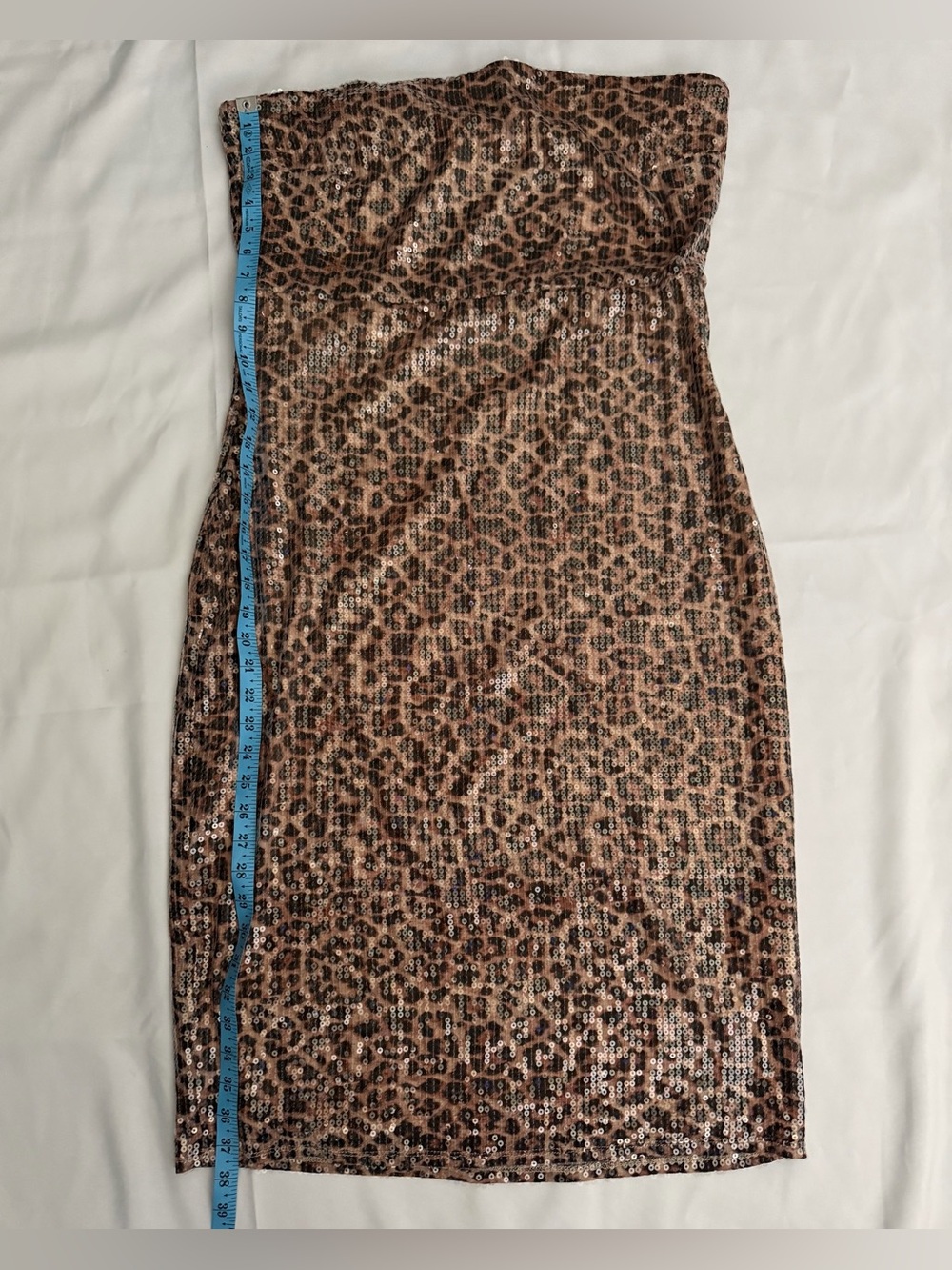 DEREK HEART Strapless Sequin Leopard Dress - Taupe/Brown